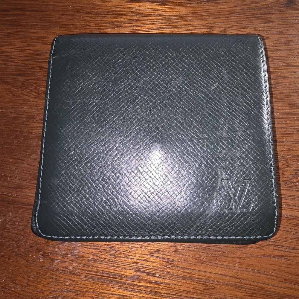 Louis Vuitton Dark Green Taiga Leather Wallet With COA